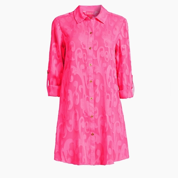 NWT!!! Lilly Pulitzer Natalie Cover-up Shirt in Roxie Pink- Size XS. - Picture 1 of 5